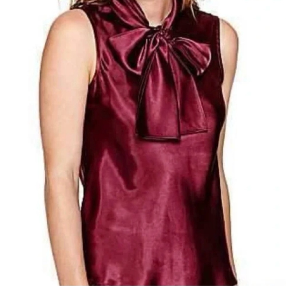 The Limited Size Large Satin Sleeveless Top with Bow in Burgundy